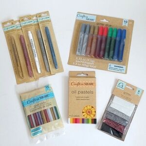 48 Piece Crafters Square Glitter Glue and Oil Pastels Paint Crayon Stick Set